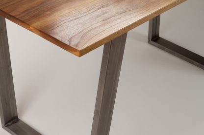 Modern Dining Table Solid Wood and Trapezoid Steel Legs Living Room Custom Table - Image 3