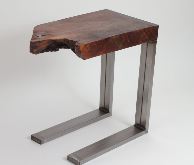 Live Edge Slab Steel Frame Sofa Table CTable Solid Wood Living Room