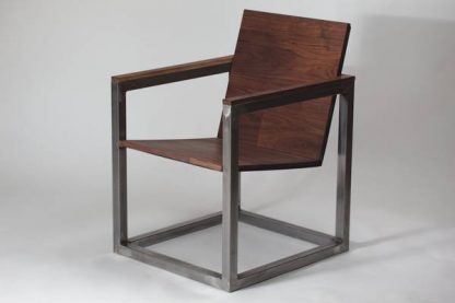 Modern Cube Wood and Steel industrial Accent Chair - Image 3